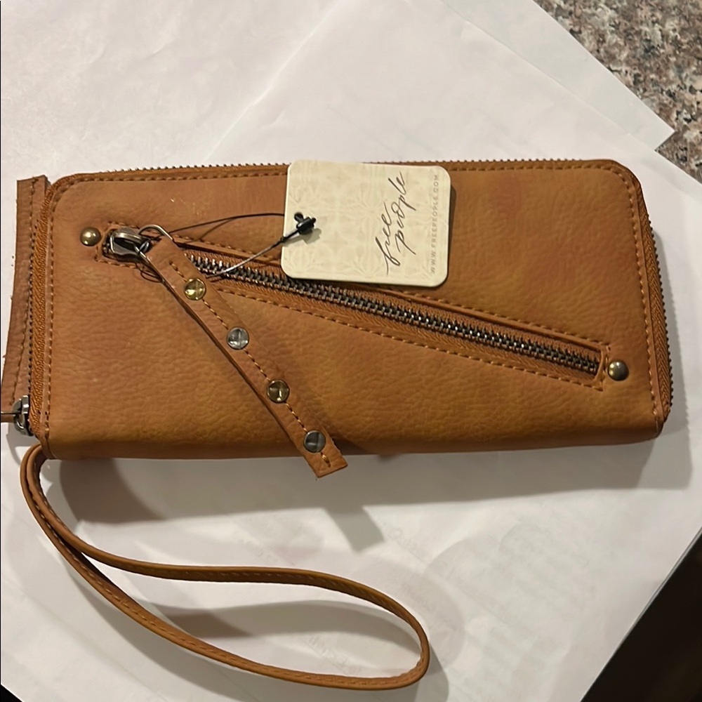 Tan faux leather  free people Wristlet Wallet